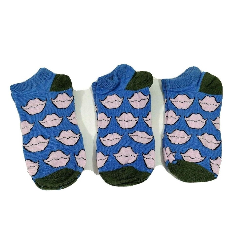 Lot of 3 Pair Xhilaration Low-Cut Ankle Socks Women Size 4-10 Blue Pink Lips NEW